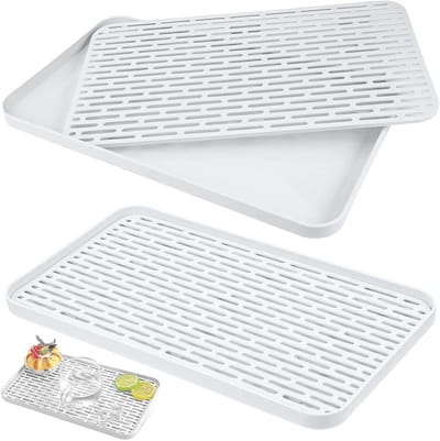 Multifunctionele Afvoer Matten met Afvoerschaal, 31 x 17,5 x 2,3 cm, Ideaal voor Servies, Keukenaccessoires en Theeservice Schoonmaak, Wit