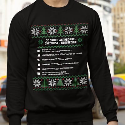 Kerst Trui Zwart Kerstborrel - De Grote Werkborrel Checklist Kersteditie XS