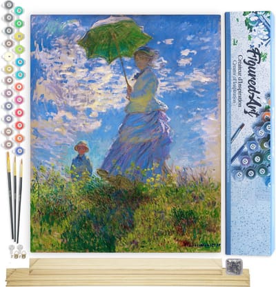 Figured'Art Schilderen op Nummer Volwassenen canvas De Wandeling - Monet - Handwerk acrylverf Kit DIY Compleet - 40x50cm met DIY houten lijst