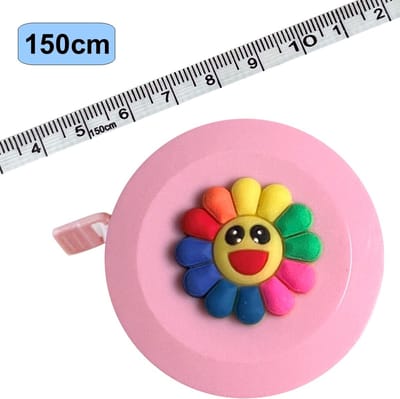 Rolmaat Cartoon - Meetlint Lichaam - Lichaam Meter - Meetband - Klussen Meetlint - Lintmeter - Hobby Meetlint - Uittrekbaar - 150cm - Roze - Bloem Regenboog