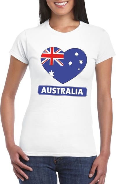 Australie t-shirt - met hartjes vlag print - wit - voor dames - korte mouwen - landen supporters S