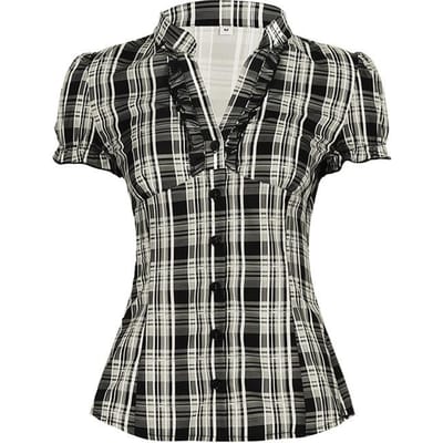 Vintage Geruit College Knopen Vest met Ruches V-hals Taille Slim Spice Girl Onderlaag M black