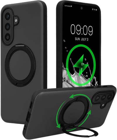 kwmobile Hoesje met 360° ringstandaard voor Samsung Galaxy A57 5G - Hardcase met draaibare kickstand - Compatibel met MagSafe - zwart