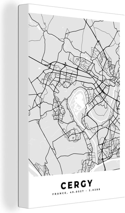 Canvas Schilderij Frankrijk - Plattegrond - Kaart - Cergy - Stadskaart - 20x30 cm - Wanddecoratie