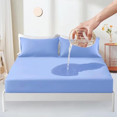 Famanu – Waterafstotende matrasbeschermer 140x200 cm, ademende matrasoplegger, blauw