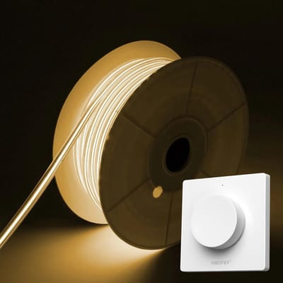 COB LED Strip - Warm Wit 2700k - 5 Meter in één rol(1x 5meter) - 800Lumen per meter - 220V - Waterdicht(IP65) - Complete Set - Met Mi-Light(MiBoxer) Draadloze wanddimmer(Wit)