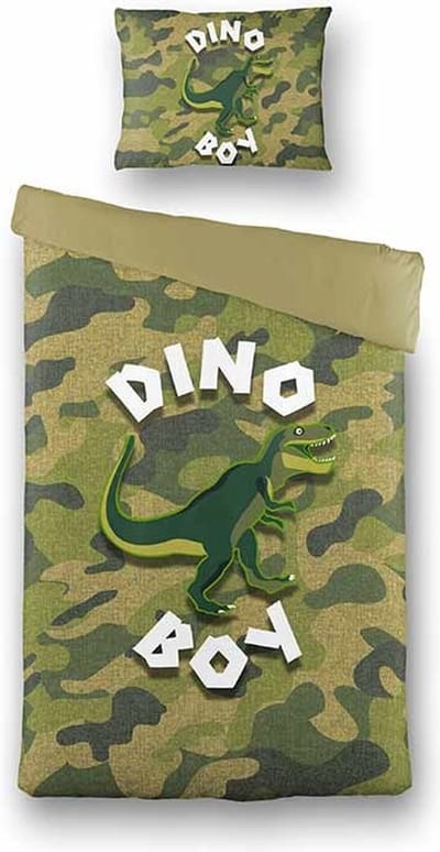 Dekbed-Discounter - Fresh and Co Kids Dekbedovertrek 140 x 200 cm - Verkoelend Polykatoen - Korte instopstrook - Wassen op 40 graden - Inclusief 1 kussensloop - Dino Army