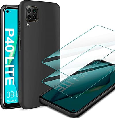 Hoesje Geschikt voor: Huawei P40 Lite - Soft TPU Siliconen Case & 2X Tempered Glas Combi - Zwart