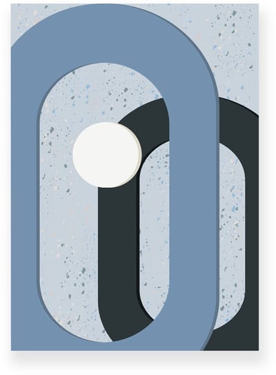 Poster 20x30 cm - Ovalen - Terrazzo - Blauw - Gebroken Wit - Abstract - Modern - Muurdecoratie - Wanddecoratie