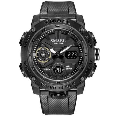 Digitaal Shockbestendig Horloge Zwart | Smael | Waterdicht 5ATM | Glow in dark | Mud Master | Mudmaster | Shock | Licht | Rubberen band | 1907 | Timer | Eyecatcher | Master | kado | Cadeau