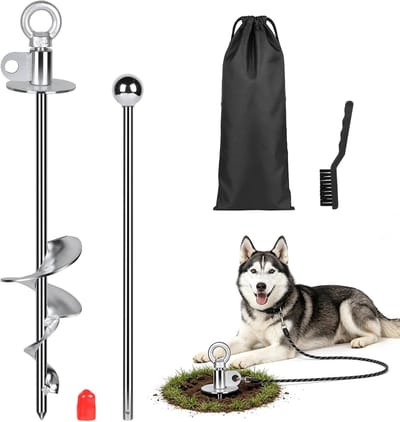 grondpen hond - Spiraal Hondenanker - Staal - 360° Draaibare Ring - Corrosiebestendig - Voor Honden Tot 100 kg