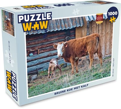 Puzzel Koe - Schuur - Gras - Kalf - Legpuzzel - Puzzel 1000 stukjes volwassenen