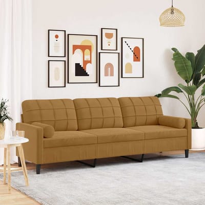 vidaXL - 3-zitsbank - met - sierkussens - 210 - cm - fluweel - bruin