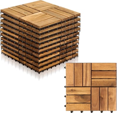 Terrastegels 7㎡ - 30x30 cm - 77 stuks Vlondertegels - 12 stuks per Terrastegels - Acacia Houten - Balkon, Terras of Vlonder - Tuintegels, Terrasplanken - Kliktegels, Buiten tegels - Snelle Montage - Acaciahout - Bruin - Houttegel Houttegel