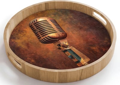 Dienblad rond 40x40 cm - Schootdienblad hout - Microfoon - Bruin - Klassiek - Borrelplank rechthoek - Plateau houten dienbladen