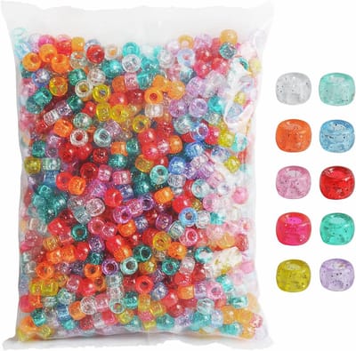 1200 Clear Glitter Pony Kralen, 6x9mm, 10 Kleuren, Acryl, Cilindrisch, DIY Craft Sieraden, Haar Vlechten, Sleutelhangers