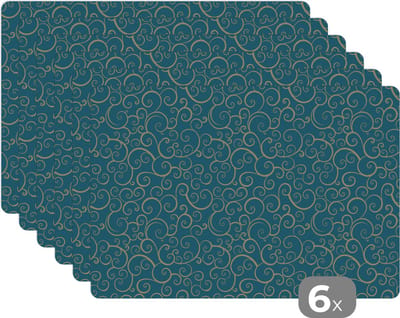 Placemat - Placemats kunststof - Patroon - Golven - Spiraal - 45x30 cm - 6 stuks - Hittebestendig - Anti-Slip - Onderlegger - Afneembaar
