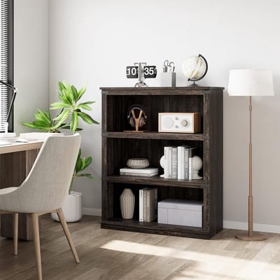 Lage Landelijke Boekenkast met 3 Planken - Houten Open Vakkenkast - Opbergkast voor Woonkamer, Kantoor & Slaapkamer - Eikenhout