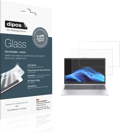 dipos – 2x Matte Pantserfolie geschikt voor HP OmniBook 3 15 Zoll | 9H Screenprotector