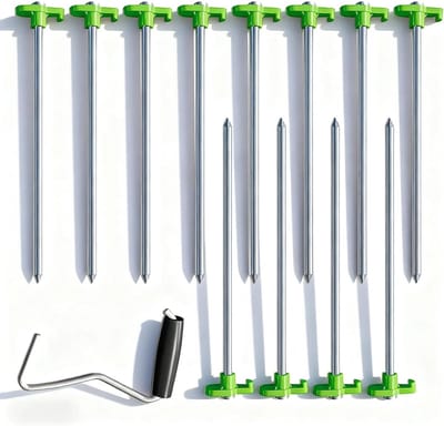 Set van 12 Tentsteken, Lichtgewicht Schroefpinnen van 7 x 200 mm met Trekhaak voor Buitenactiviteiten en Kamperen