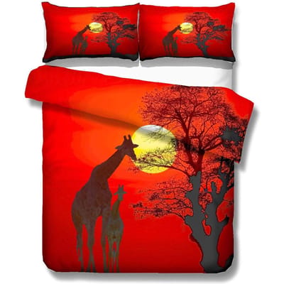 Giraffe Koppels Geliefden Daten Dekbedovertreksets - Giraffen Ballon bij Zonsondergang Beddengoedset met Ritssluiting voor Kinderen en Volwassenen 175x220cm