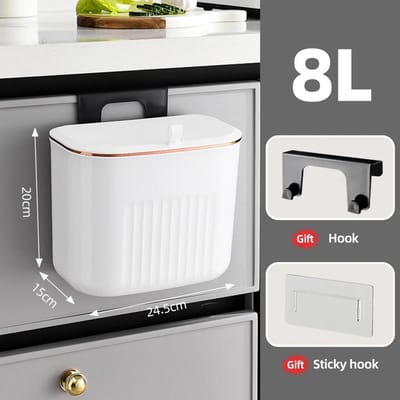 8/11L Badkamer Prullenbak Wandmontage Opknoping Prullenbak Met Deksel Vuilnisbak Voor Keuken Badkamer Waterdichte Smalle Vuilnisbak wit