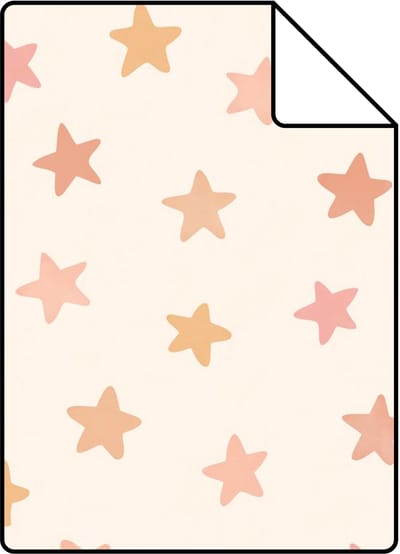Proefstaal ESTAhome behang sterretjes wit, roze en oranje - 26.5 x 21 cm - 131708-S