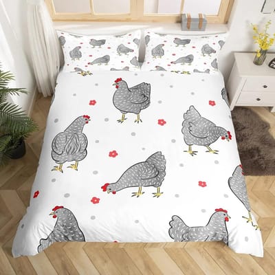 Schattig Kip Dekbedovertrek King Queen Kleurrijk Haan Beddengoed Set Boerderijdier Dekbedovertrek Grappig Rustiek Boerderijhuis Quiltovertrek US Queen 228x228cm