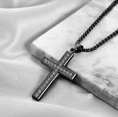 Actie4you® - Diamond Cross - 60 cm - Ketting Dames en Heren - Cadeau – Kruis – Ketting – Zwart