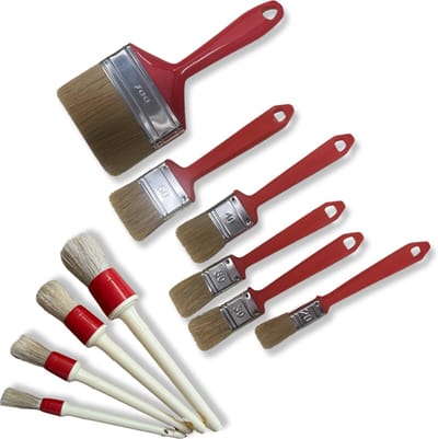 MAUS Hobby - platte en ronde kwasten set varkenshaar 10 stuks - verschillende maten - universele budget kwast