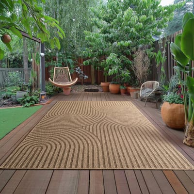 Timber Buitenkleed – Japandi, Indoor & Outdoor, Jute-Look Vloerkleed, Weerbestendig, Tuin, Balkonkleed - Beige
