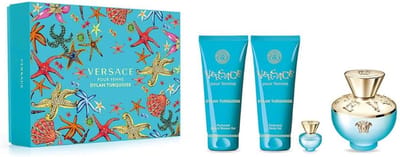 Versace Dylan Turquoise pour Femme Giftset - 100 ml eau de toilette spray + 5 ml eau de toilette tasspray + 100 ml showergel + 100 ml bodygel - cadeauset voor dames