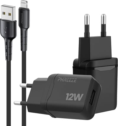 Phreeze usb oplader geschikt voor iPhone 12 11 X en iPad met Lightning kabel - 5v 3a usb adapter - 1 meter