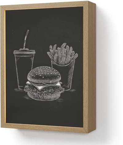 Wandlamp 30x40 cm - Oplaadbaar - Hamburger - Friet - Frisdrank - Krijttekening - Wandlampen binnen woonkamer - Slaapkamer lamp - Decoratieve nachtlamp - Vloerlamp draadloos
