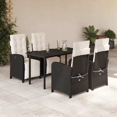 vidaXL - 5-delige - Tuinset - met - kussens - poly - rattan - zwart