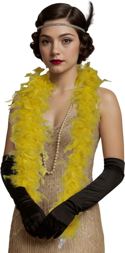 Fiestas Guirca Carnaval verkleed boa met veren - geel - 80 gram - themafeest - Glitter and Glamour - volume veertjes