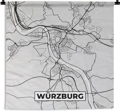 Wandkleed - Wanddoek - Duitsland - Stadskaart - Plattegrond - Würzburg - Kaart - 180x180 cm - Wandtapijt