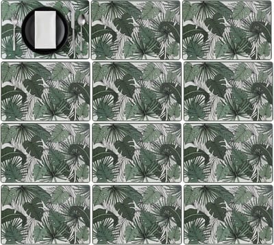 Secret de Gourmet tafel placemat Jungle - 12x - wit/groen - 45 x 30 cm - tafel onderleggers / bescherming
