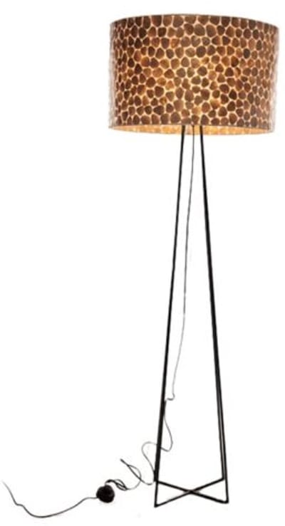 Staande lamp handgemaakte Vloerlamp Design woonkamer slaapkamer met kap turtle gold capiz en zwart metalen voet 177 cm
