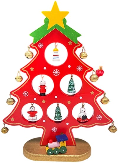 Peysaitr - Houten kerstboomversieringen - met mini-ornamenten - Creatieve kerstdecoratie - voor feestdecoraties, tafeldecoratie thuis - Kerstmis - 22x17cm - Rood - 1 stuk