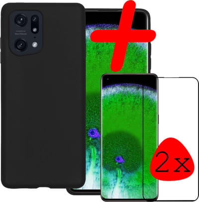 Hoesje Met 2x Screenprotector - Geschikt voor OPPO Find X5 - Sterk & Shockproof - Back Cover - Siliconen Case - Telefoon Hoes - Zwart