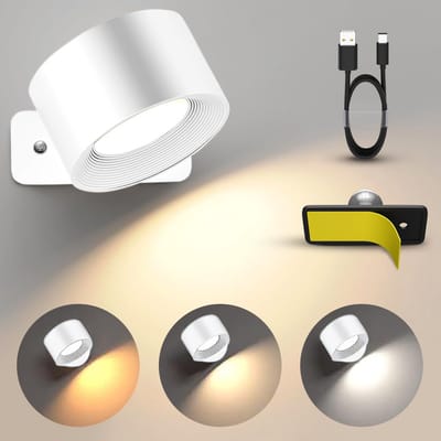 Luminize Oplaadbare wandlamp - Draadloze wandlamp op accu - Dimbaar - 3 lichtkleuren - Touch - 360 graden draaibaar - USB-C - Wit