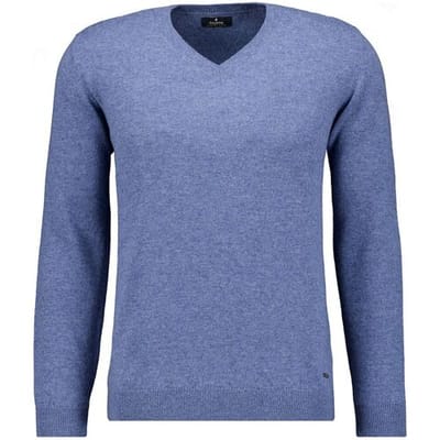 Ragman Trui Mélange Uni Color V-Neck Merino Cashmere Knit Duivenblauw / male
