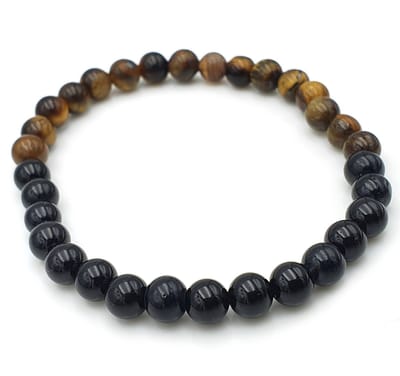 Natuursteen kralenarmband voor mannen met 6mm zwarte onyx en bruine tijgeroog kralen