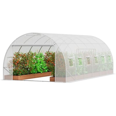 Serre tunnel à accès direct 19.36x9.68x6.5ft Cadre galvanisé Couverture PE Blanc