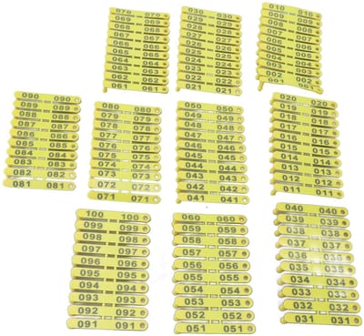 Dailygoods- Oormerken 100 Stuks - Nummer Tags 001-100 - Dier ID Tags - Boerderij Dieren - Vouwoor Tags - Geschikt voor Lam/Geit/Schapen - Dierentags