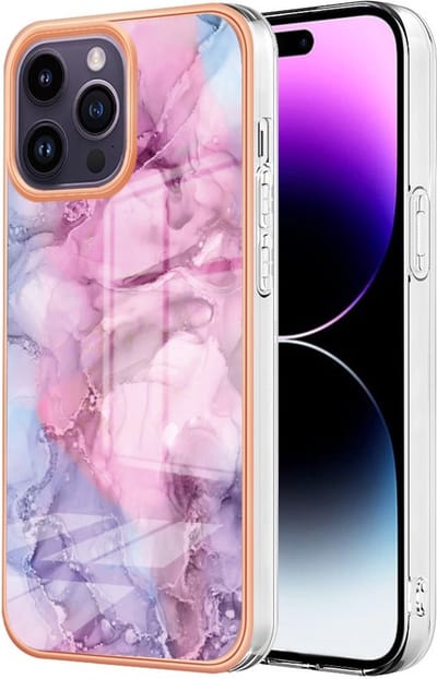 Coverup Hoesje - Geschikt voor iPhone 15 Pro Hoesje - Coverup Marble Design TPU Back Cover - Light Rose