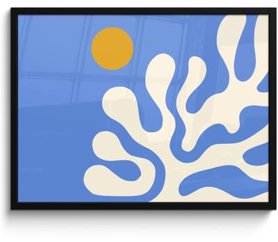 Poster in lijst - Fotolijst 80x60 cm - Posters - Minimalistisch - Organisch patroon - Blauw - Posterlijst zwart - Decoratie - Wanddecoratie woonkamer - Muurdecoratie slaapkamer