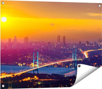 Gards Tuinposter Bosporusbrug in Istanbul bij Zonsondergang - 80x60 cm - Tuindoek - Tuindecoratie - Wanddecoratie buiten - Tuinschilderij