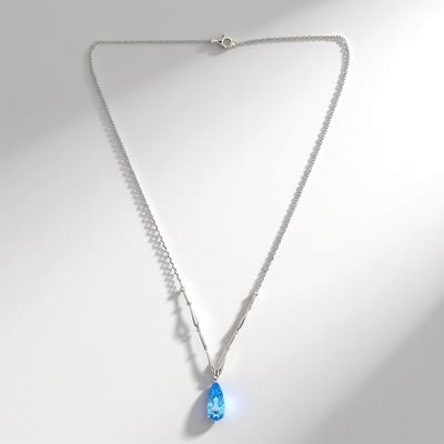 Cavill - Marambaia Topaas Hanger 5,517 ct - Gerhodineerd 925 Sterling Zilver - Druppelvormig Peervorm - Braziliaanse Elegante Ketting Dames 45 cm